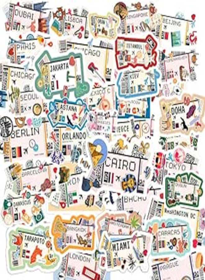 Scentiment 39 Pcs Boarding Pass Travel Stickers Pack – Aesthetic Worldwide Airport Tag & Destination Decals – Waterproof Vinyl Stickers for Laptop, Water Bottle & Journals